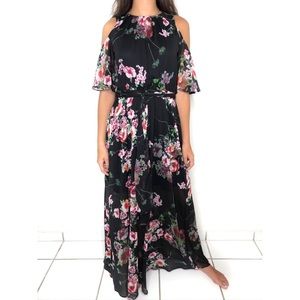 Calvin Klein Maxi Print Off Shoulders Black Dress